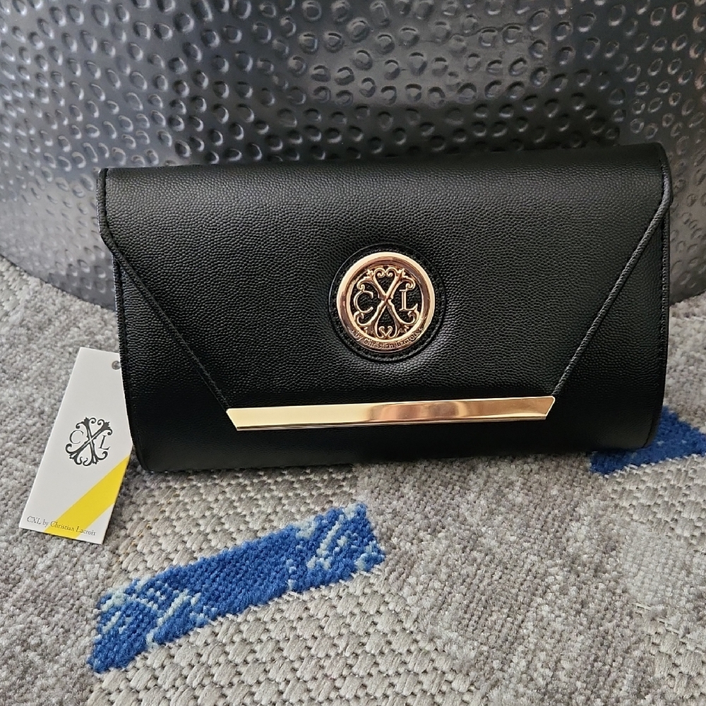 Christian Lacroix Elegant Black Women's Clutch With Gold Chain Straps